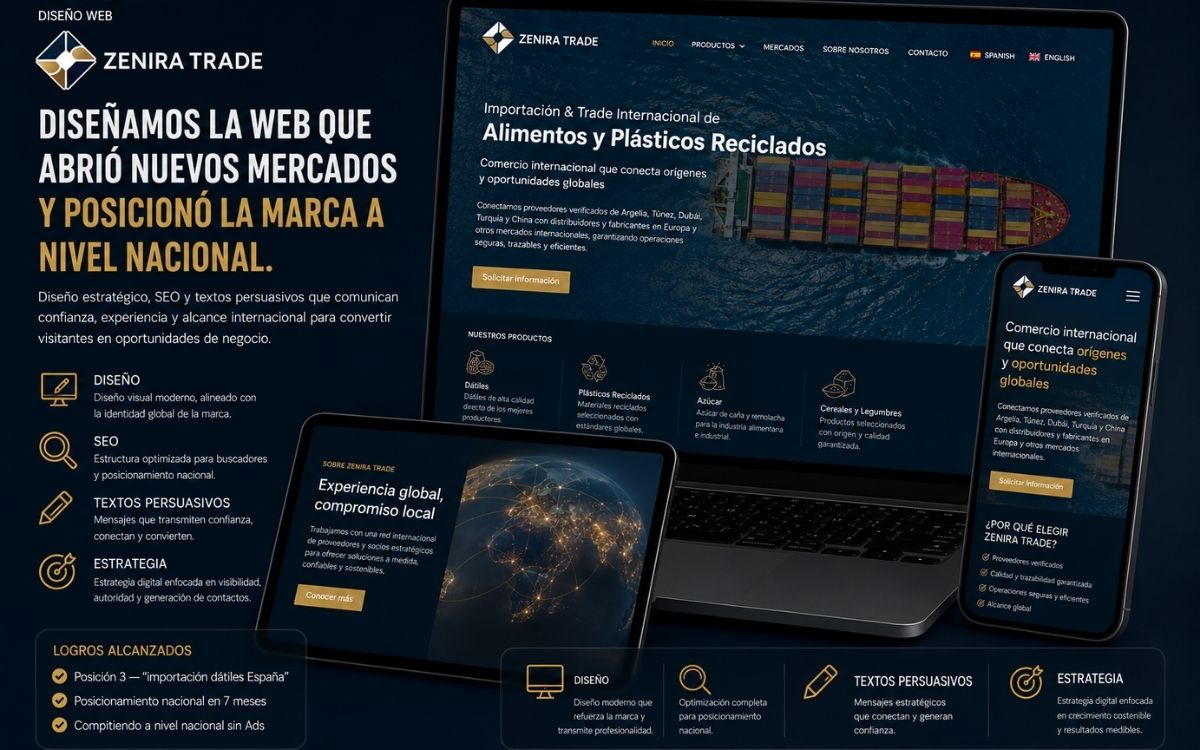Diseño web Zenira Trade — importación España