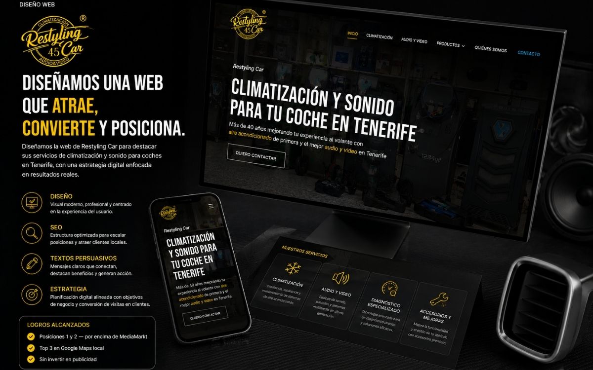 Diseño web Restyling Car — electrónica automóvil Tenerife